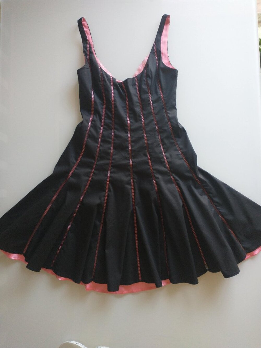 Rare Y2K Vtg Bebe Openwork Lattice Dress Pink Silk Lining Black Sexy Fit & Flare